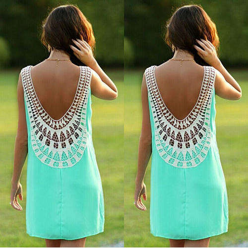 Sexy Women Summer Sleeveless Party Evening Cocktail Short Chiffon Mini Dress BLUE