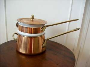 BRASS & COPPER PORCELAIN DOUBLE BOILER