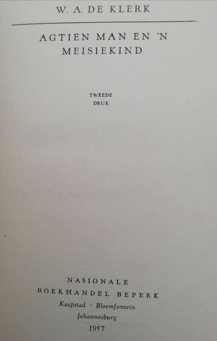 Agtien Man en `n Meisiekind / de Klerk, WA