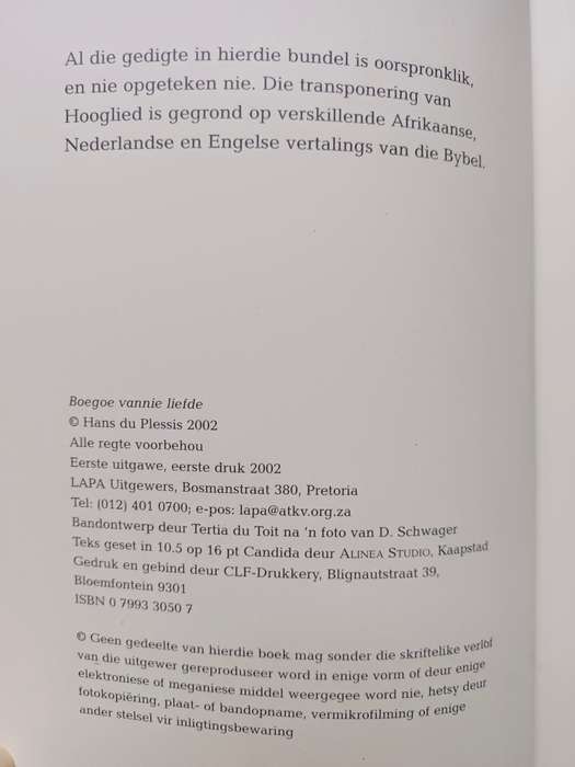 Boegoe vannie liefde / Hans du Plessis