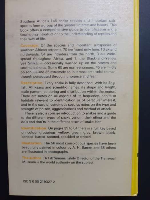 A Field Guide to the SNAKES of Southern Africa / V.F.M. FitzSimons