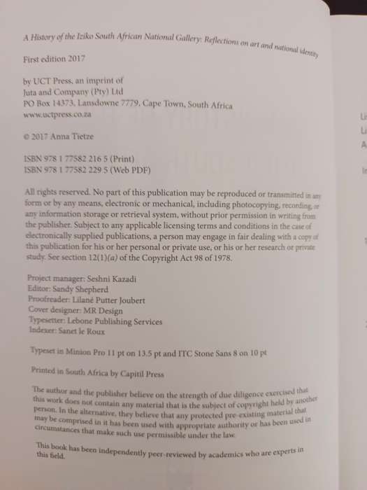 A HISTORY OF IZIKO SOUTH AFRICAN NATIONAL GALLERY / ANNA TIETZE