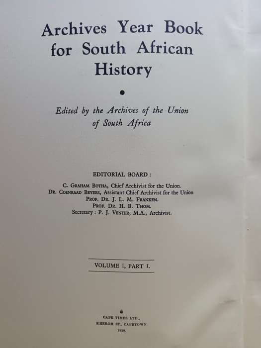 Argief-Jaarboek vir S A Geskiedenis - Archives Year Book for S. A. History 1938 Deel 1 & 2
