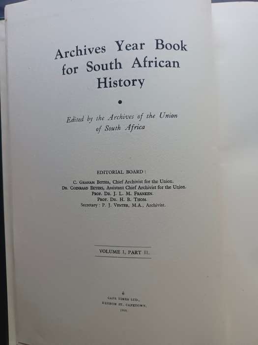 Argief-Jaarboek vir S A Geskiedenis - Archives Year Book for S. A. History 1938 Deel 1 & 2
