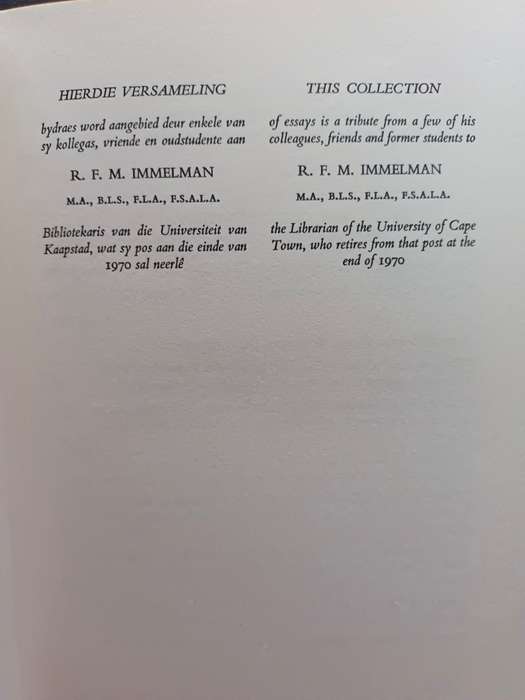 Libraries and People / Biblioteke en Mense : R. F. M. Immelman (Limited Edition)