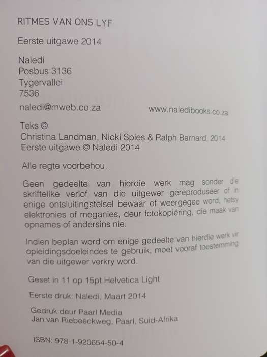 Ritmes Van Ons Lyf: op reis met intimiteit / Christina Landman & Nicki Spies & Ralph Barnard