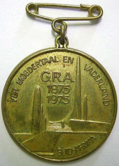 Medallion Ver Moedertaal En Vaderland G.R.A. 1875 - 1975 Suid-Afrika Brass 31mm