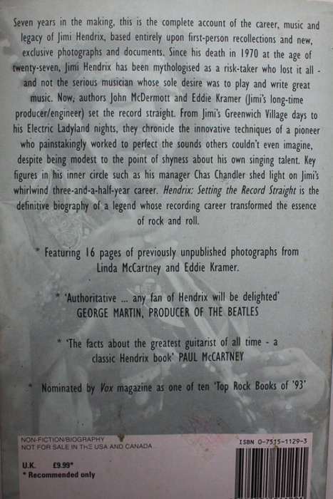 Hendrix, Setting the Record Straight by John McDermott with Eddie Kramer
