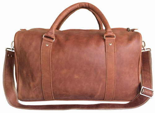 100% Full Grain Leather High Quality Handcrafted Duffel,Weekender,Luggage, Travel, Gym - Color Brown
