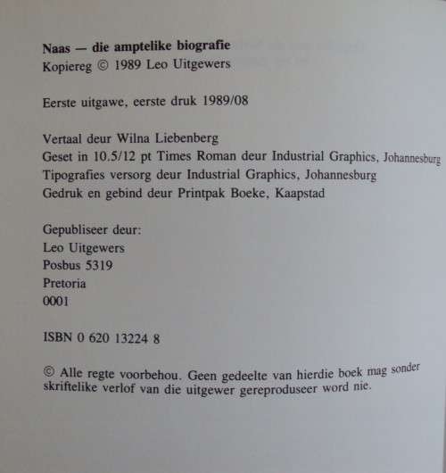 Naas - Autobiography: Hardcover - Afrikaans Edition