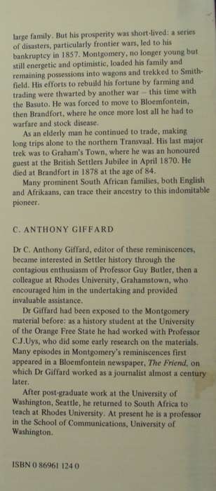 The Reminiscences of John Montgomery Volume 6 Rhodes University The Grahams Town Series