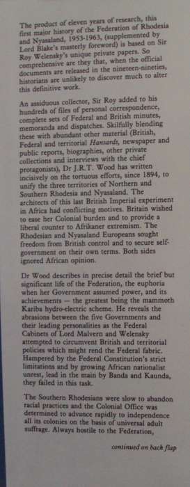 The Welensky Papers A History of the Federation of Rhodesia and Nyasaland J R T Wood