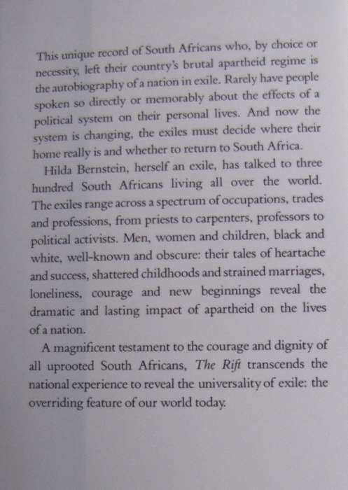 The Rift The Exile Experience of South Africans Hilda Bernstein