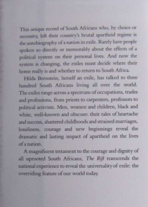 The Rift The Exile Experience of South Africans Hilda Bernstein