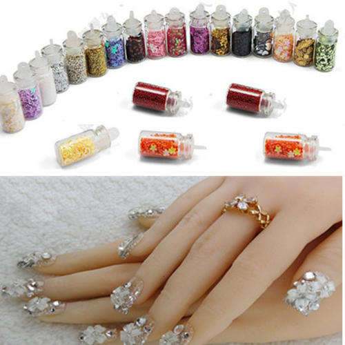 NAIL ACCESSORIES 24 BOTTLES WITH DIFFERENT COLORS, SHAPES