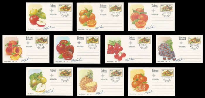 R.S.A.  10 Signed Pre-Paid postcards. All signed by designer Barry Jackson. Very fine condition.
