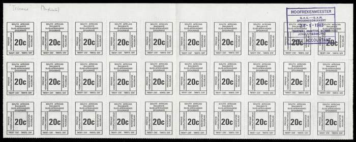 South African Railways  Newspaper Stamps.  Proof block of 30.