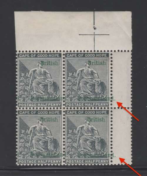 British Bechuanaland - 1889 - 1/2d Grey-Black Block of 4 - Major Overprint Shift - Very Rare!!