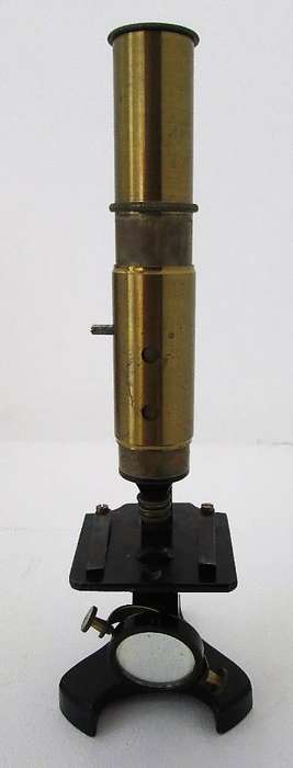 Small Brass Antique Microscope Plus Box - Height 22,5cm
