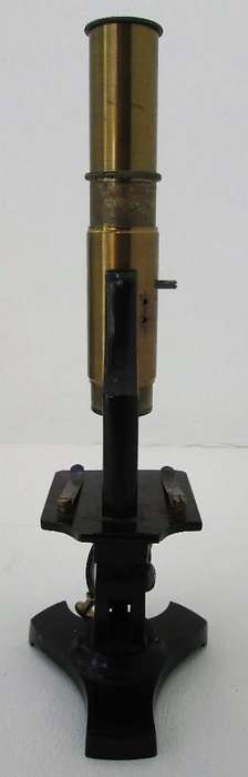 Small Brass Antique Microscope Plus Box - Height 22,5cm