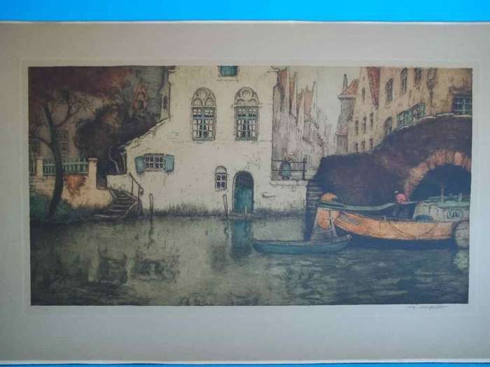 Old Signed & Numbered Print By Sy Van Neste(?) - Actual Print Size Excl Cardboard Frame: 64,5cm/35cm