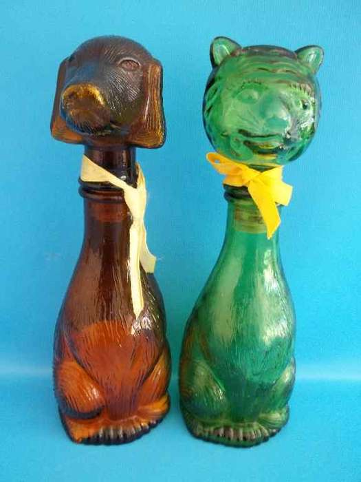 Vintage c1970's Glass Shampoo/Bath Salts Cat & Dogs Bottles - 23,5cm