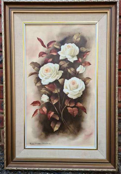 Original Large Rose Mary Hacking Floral Painting - Frame Size 54/79cm Picture 34/60cm