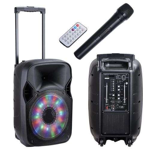 Powered 12" DJ PA Speaker Bluetooth USB Remote 1 Mic Karaoke TF/SD/USB