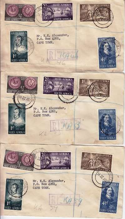 Union 15 covers - 1952 - Van Riebeeck cancellation - As per scan