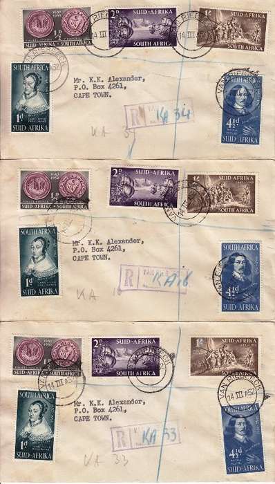 Union 15 covers - 1952 - Van Riebeeck cancellation - As per scan