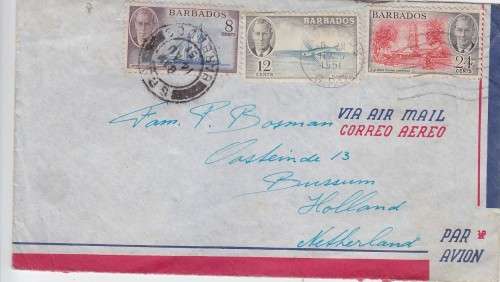 1951 airmail cover from Barbados to Netherland