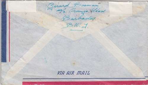 1951 airmail cover from Barbados to Netherland