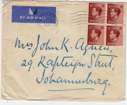 1956 cover from England to Johannesburg