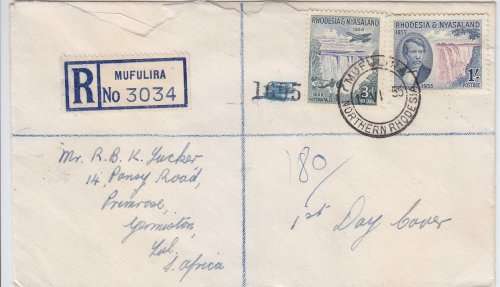 Rhodesia 1955 used registered FDC