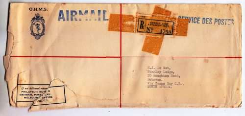 Australia 1961 cover to South Africa - O.H.M.S