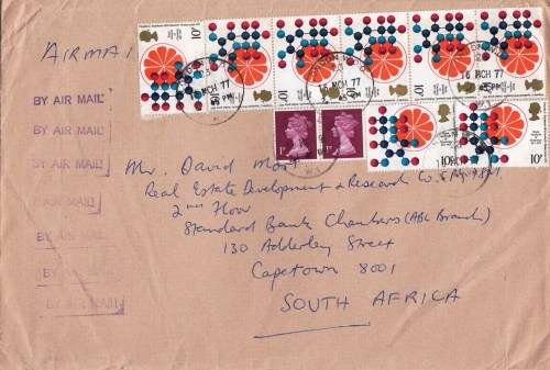 England - 1977 - QEII - Airmail cover to South Africa