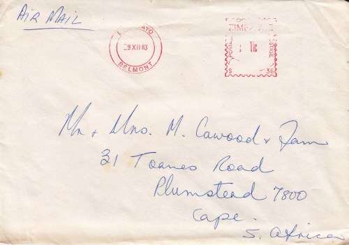 Zimbabwe - 1983 - Cover to South Africa - Excellent stamp mark!