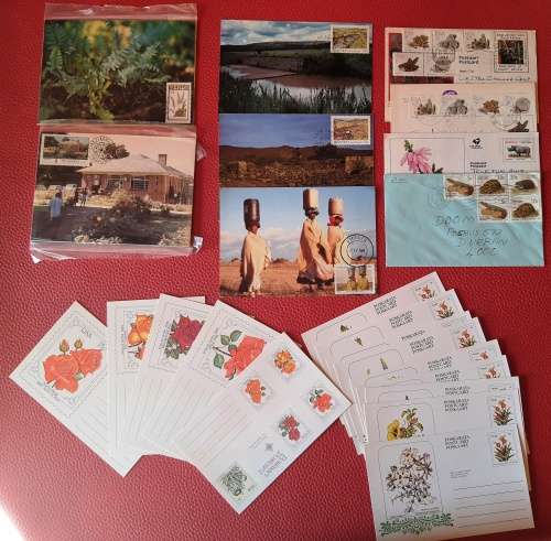 A box of FDCs - 180 FDCs - 85 Used RSA Date cards - 30 mint Post cards and date stamps - Duplicates