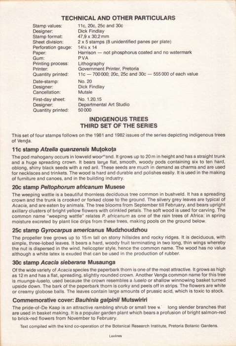Venda - 1984 - FDS - Indigenous trees - Toning