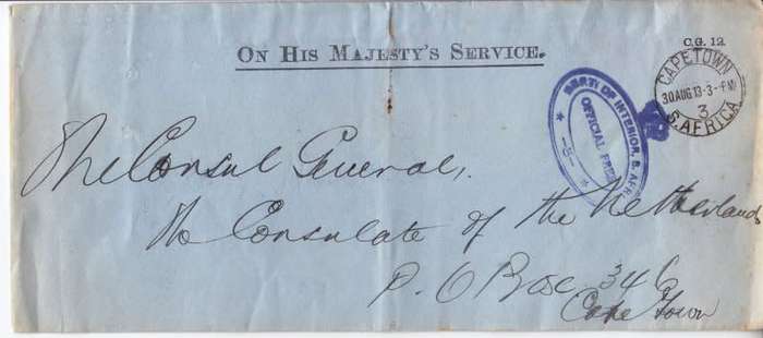 South Africa,OHMS,Cover to Cape Town,1913