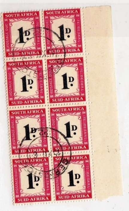 Union of South Africa, Scott #J23,MNH,1927/28,A block of 8 stamps,CTO