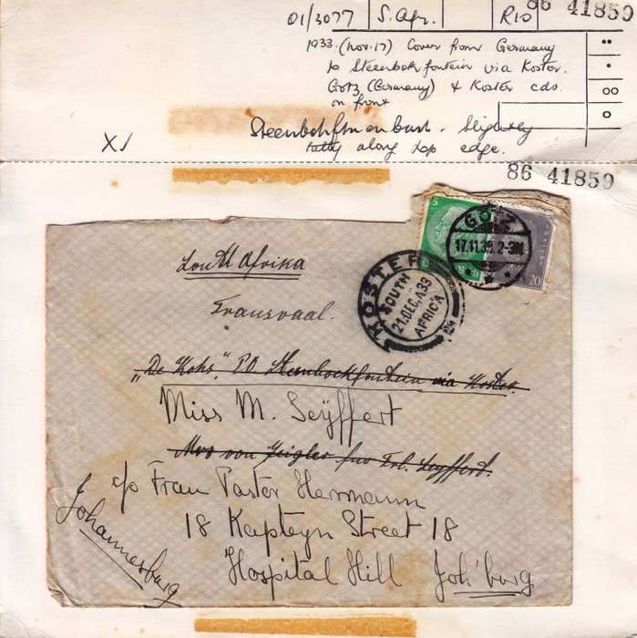 Cover from Germany to Transvaal,1933
