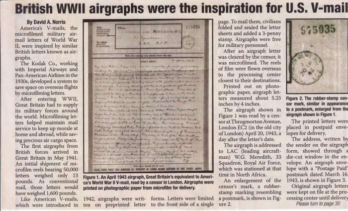 USA, WWII, 1945,Airgraph, Excellent condition, V-Letter