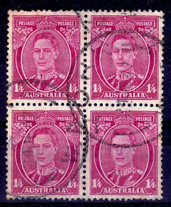 Australia, Scott #176,1937/46,FU,Block of 4 stamps, CV$13.00