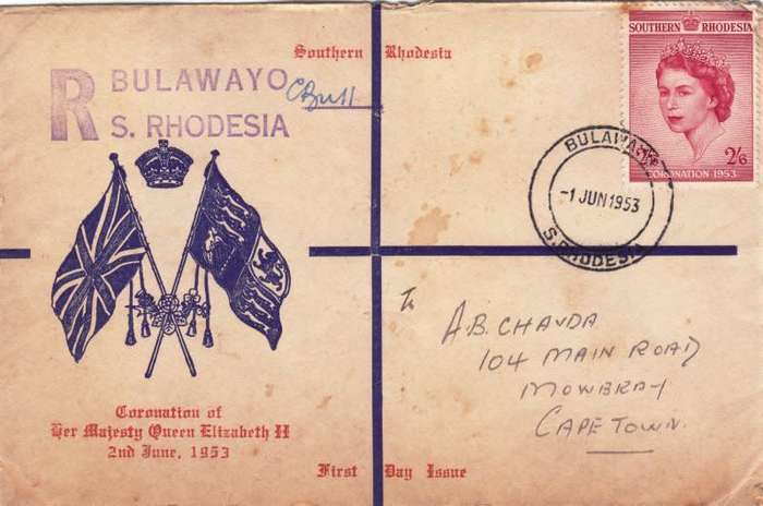 Southern Rhodesia, Scott #80,1953,QEII, Coronation cover to Cape Town