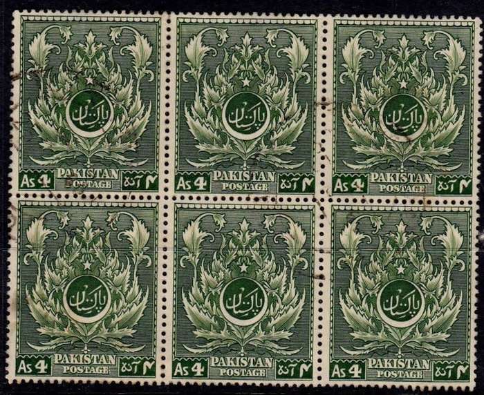 Pakistan, Scott #58,1951,MNH,toning on back of one stamp,CV$10.00 block of 6 stamps