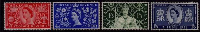 Great Britain,Scott#313/16,1953,QEII,MH,CV$16.35