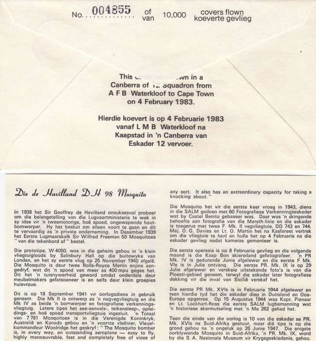 RSA,Scott#609,1983,Aviation Cover,Size19cmX10cm