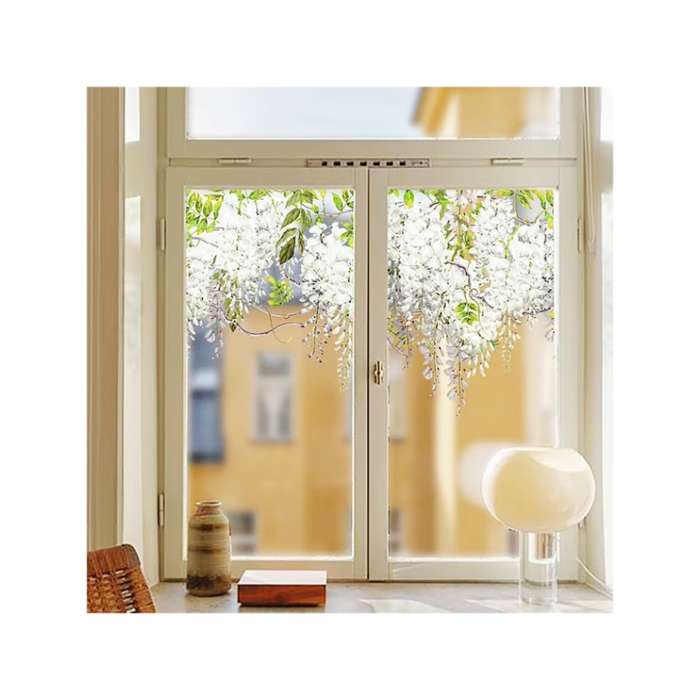 White wisteria flowers translucent window sticker
