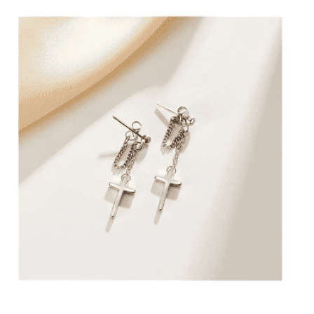 Tassel Chain Cross Earrings
